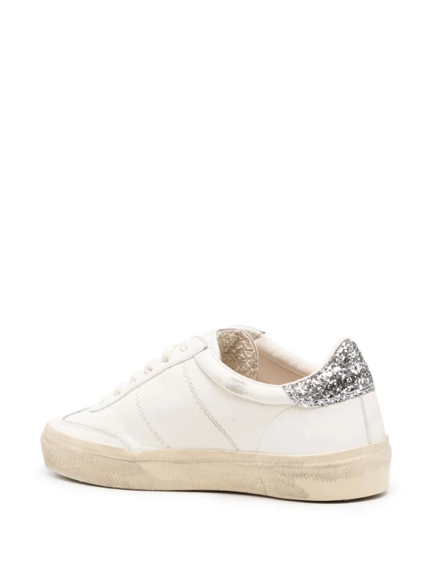 Golden Goose Soul Star Distressed Leather Sneakers With Glittered Heel Tab Shoes In White