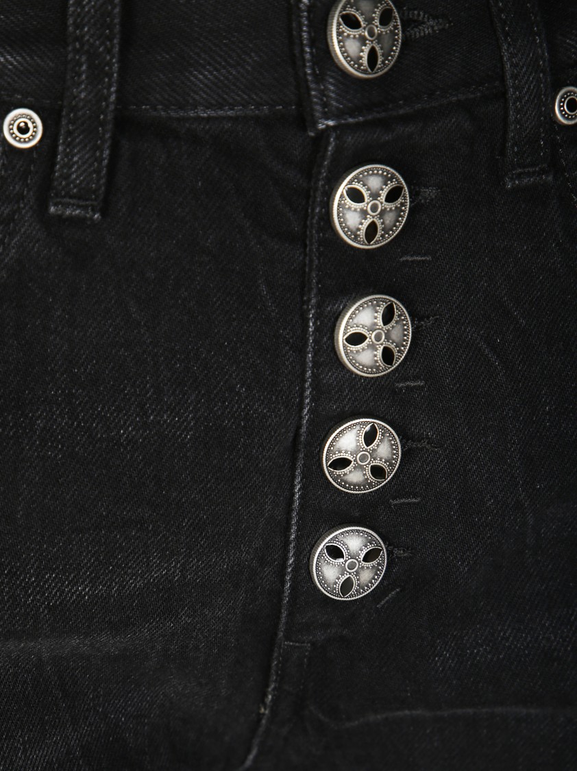 Dondup High-waisted Black Jeans With Decorative Button Fly In Black