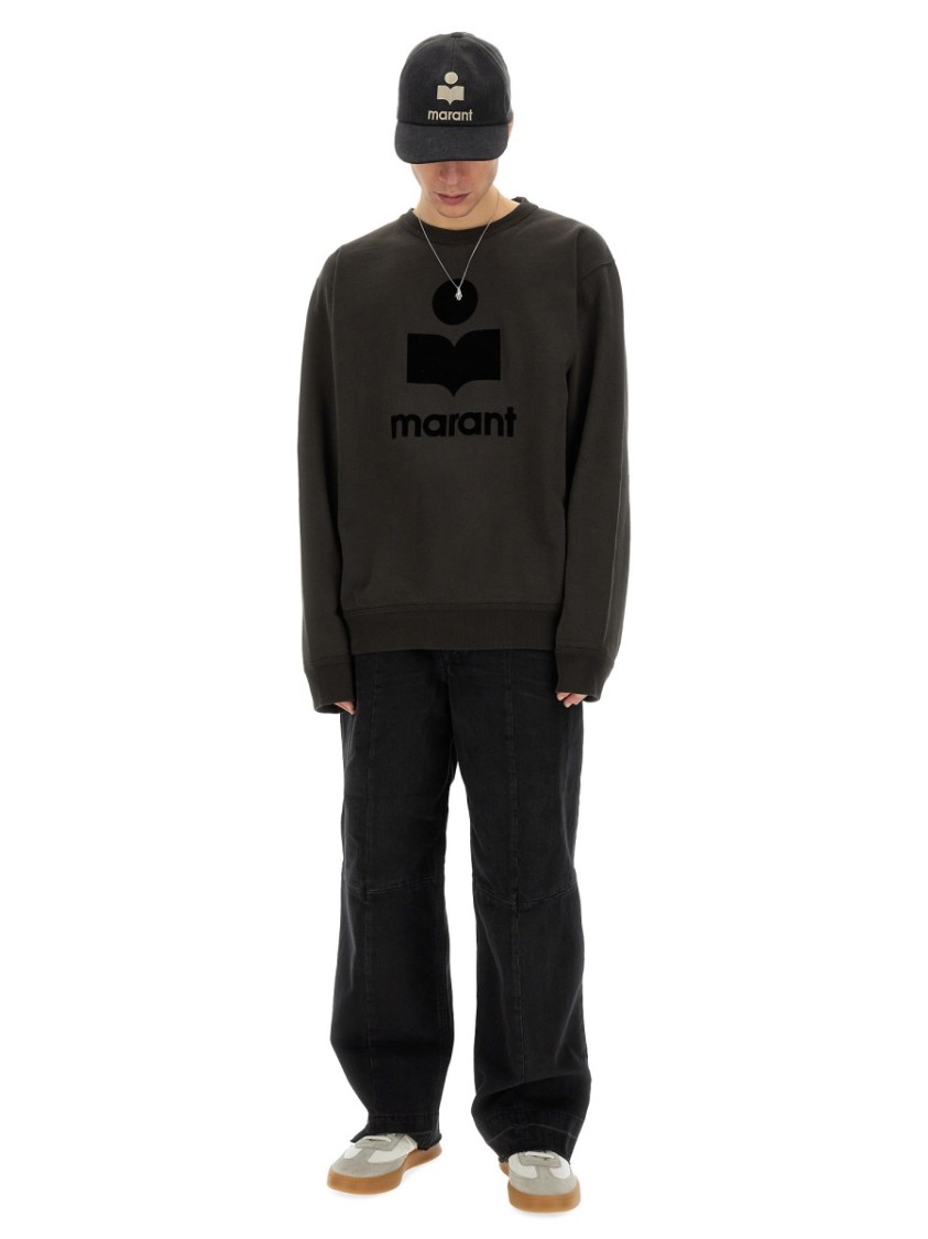 Isabel Marant Man Black Cotton Blend Oversize Mikoy Sweatshirt In Green