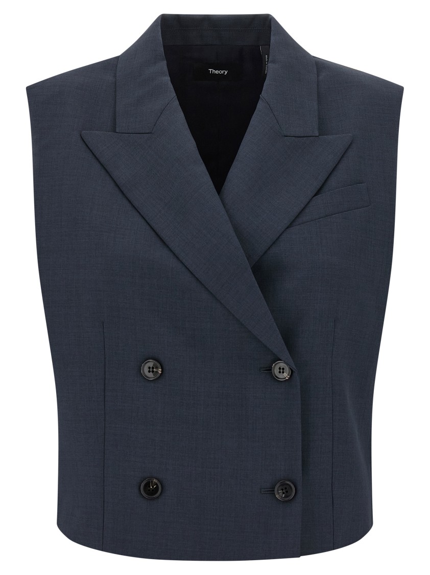 Theory Slightly Cropped Double-breasted Vest With Peak Lapels In Black