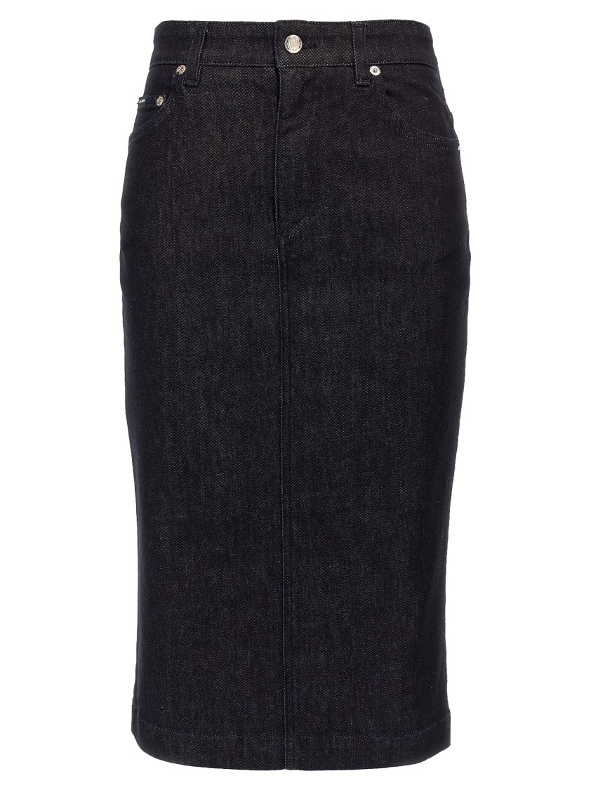 Dolce & Gabbana Longuette Pencil Skirt In Cotton Denim In Black