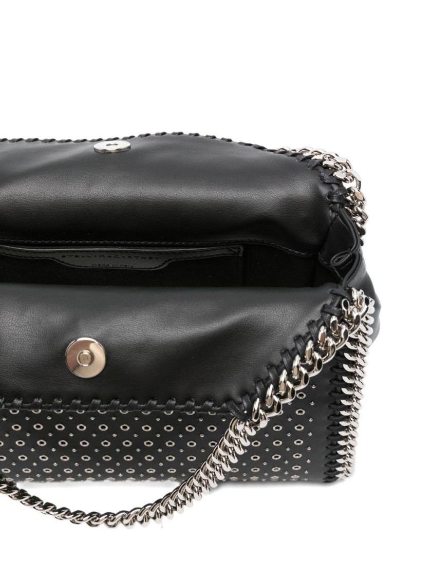 Stella Mccartney Structured Black Shoulder Bag With Perforated Design And Chain Strap In Black