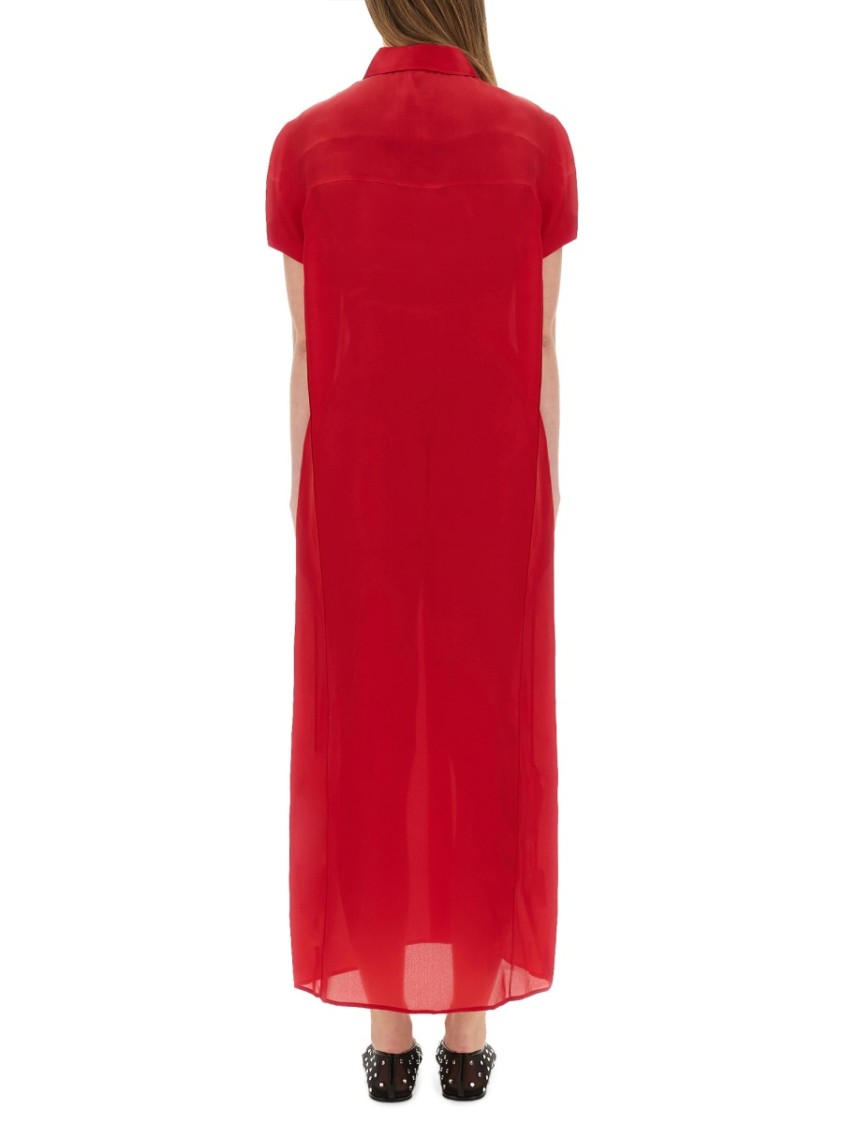 Khaite Effy Silk And Cotton-blend Organza Midi Shirt Dress In Red