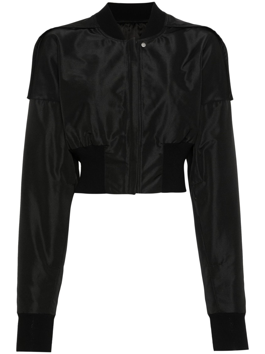 Rick Owens Cropped Black Bomber Jacket With Design In Black