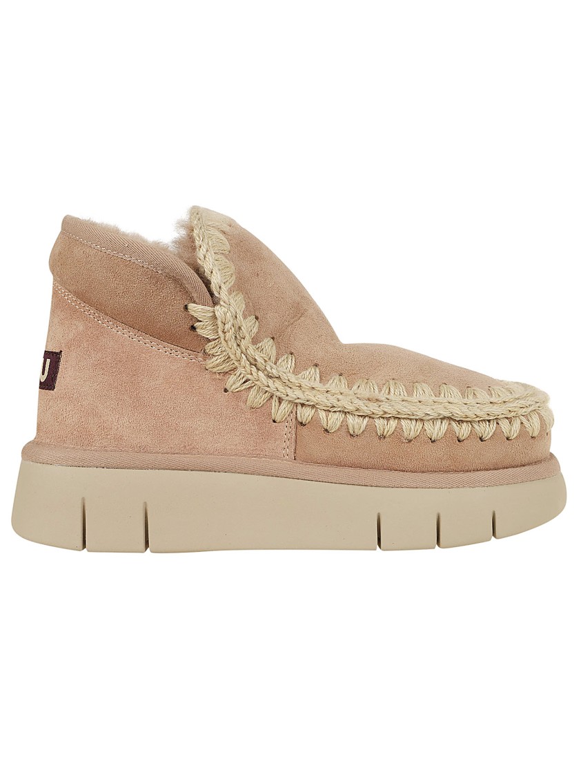 MOU MOU BROWN TEXTURED SHEEP SKIN ANKLE BOOTS