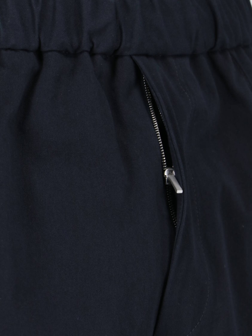 Jil Sander Cropped Tapered Blue Cotton Pants With Elastic Waistband In Blue