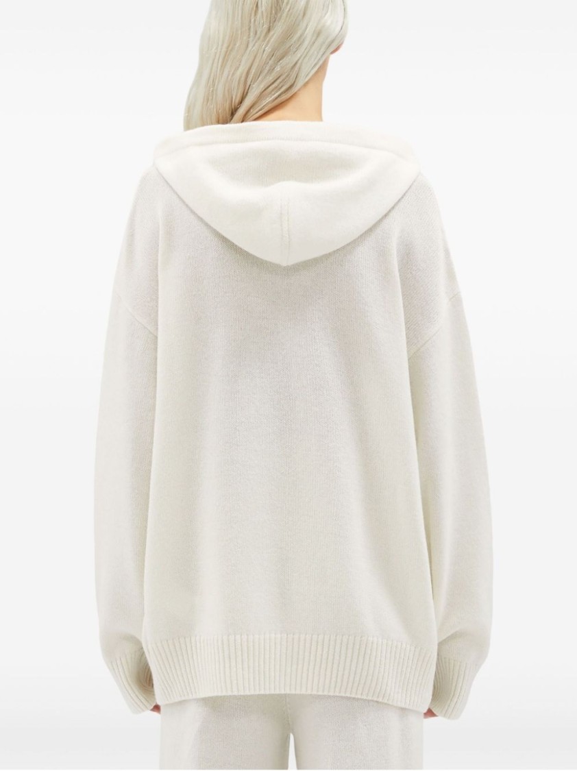 Msgm Oversized Wool-cashmere Sweater With Hood In White