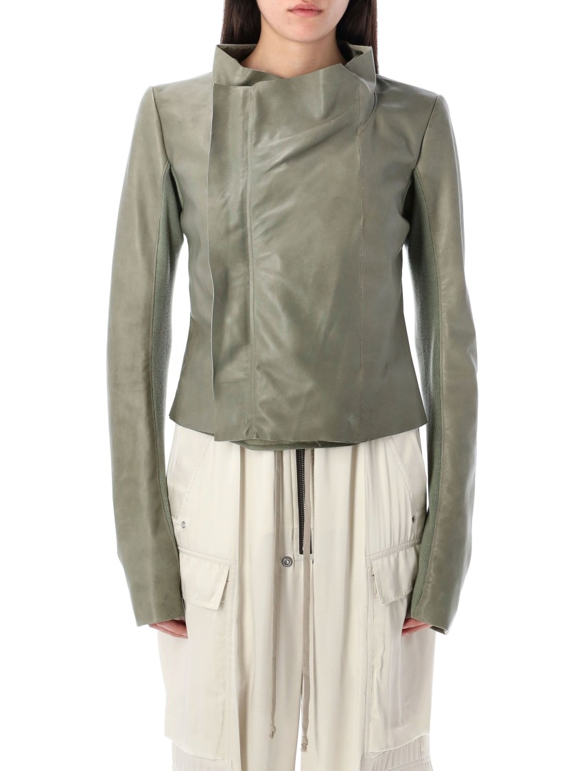 Rick Owens Celadon Low Neck Biker Jacket In Green