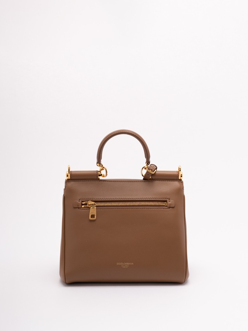 Dolce & Gabbana Structured Calf Leather Handbag In Brown