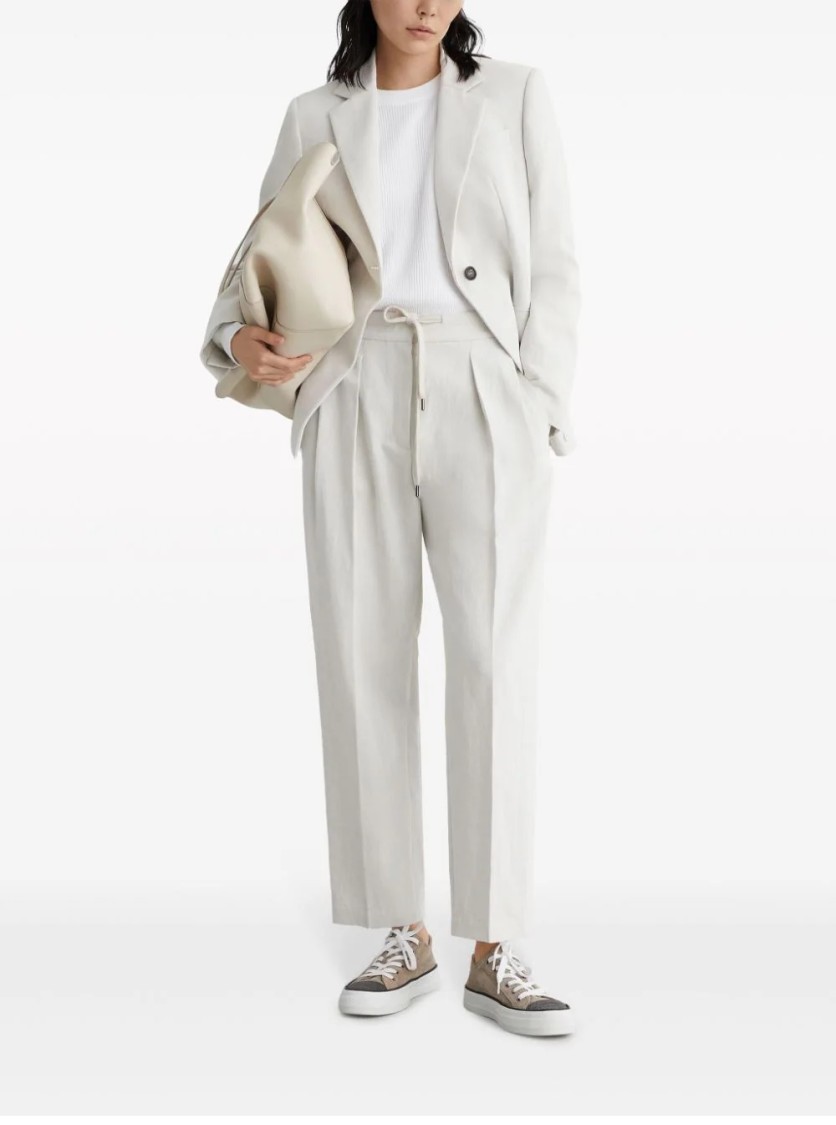 Brunello Cucinelli Relaxed-fit Trousers With High Waist And Drawstring Closure In White