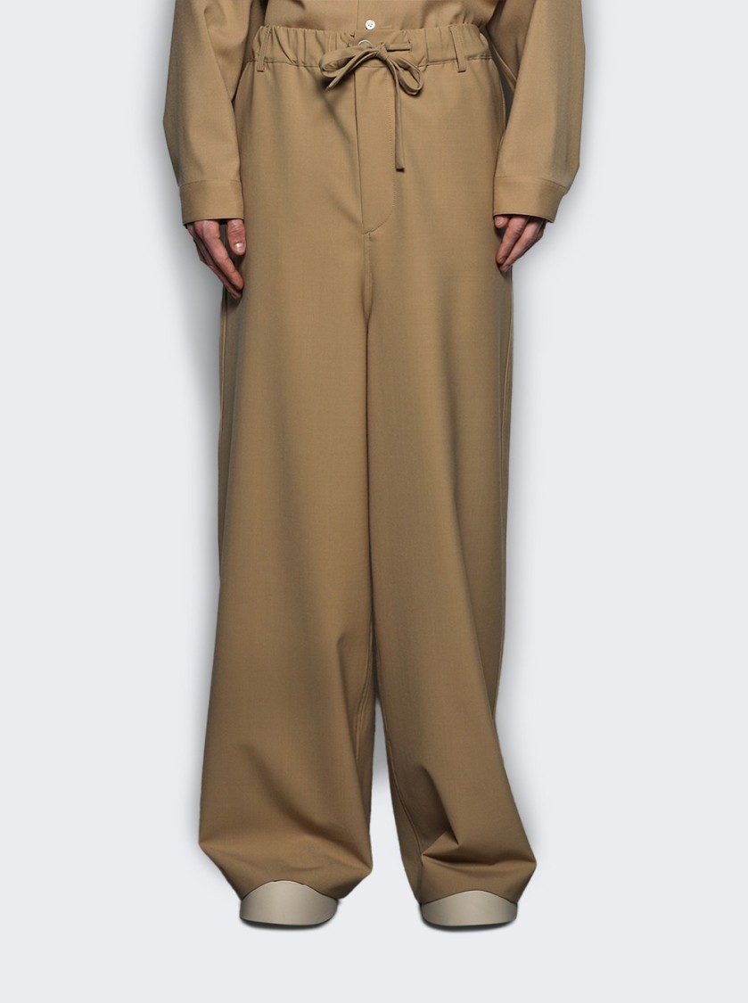 Marni Relaxed-fit Beige Trousers With Drawstring Waist In Brown