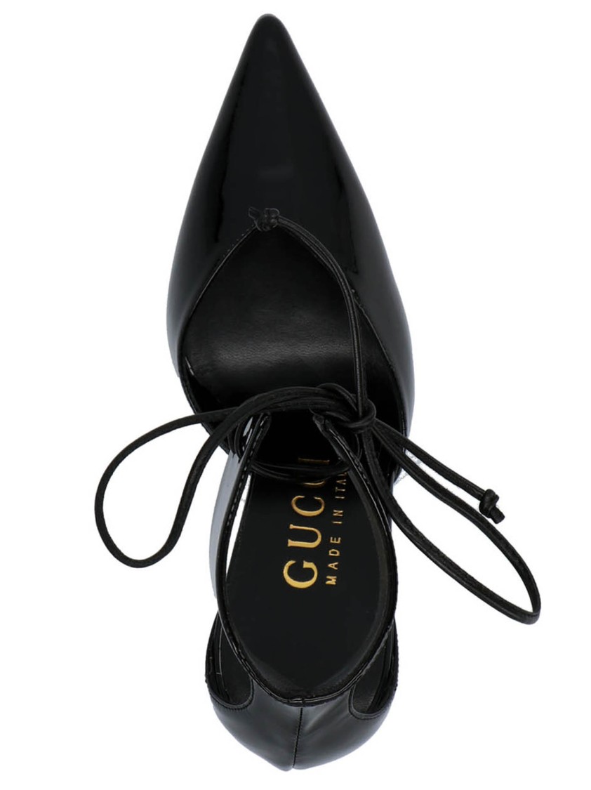 Gucci Pointed Toe Black Painted Leather Pumps In Black