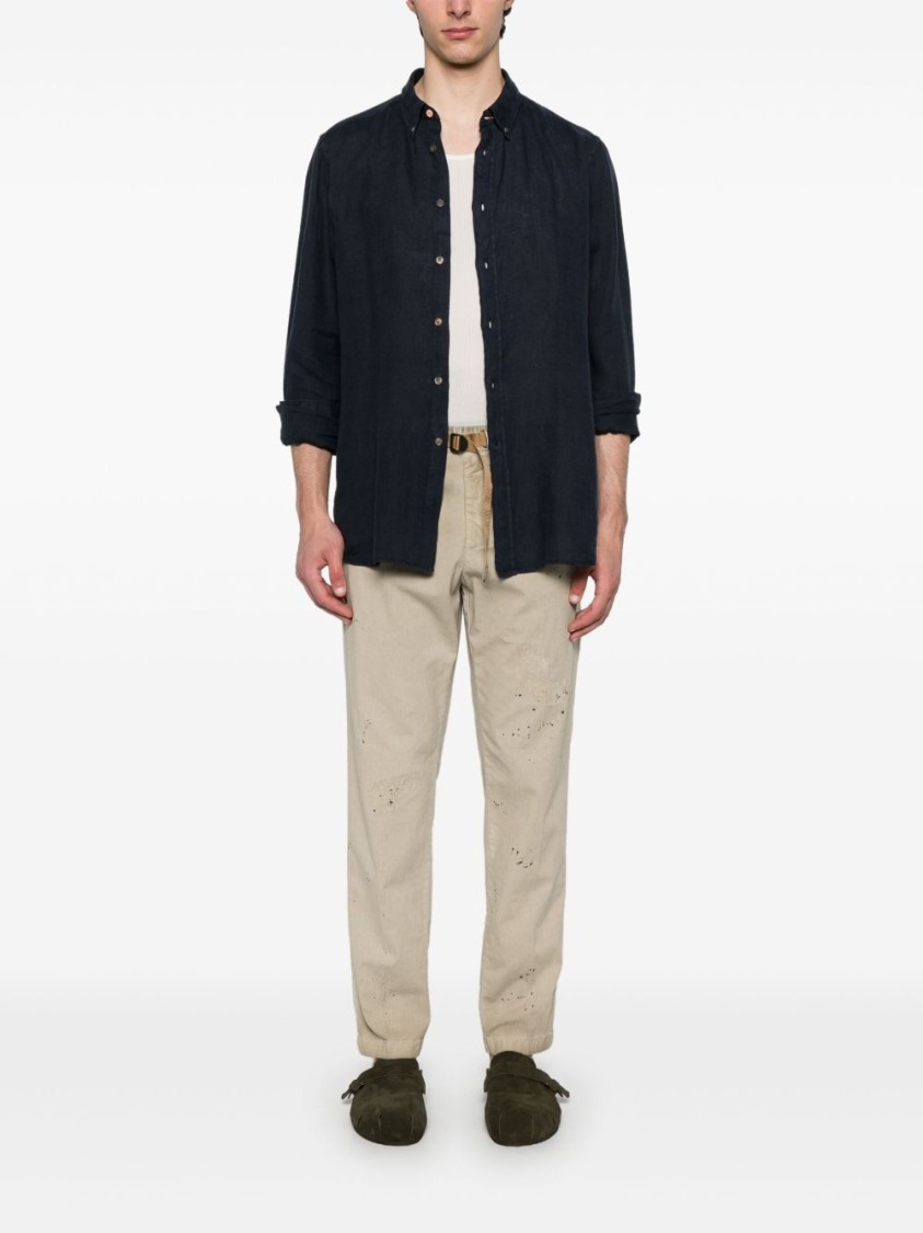 PAUL SMITH PAUL SMITH CLASSIC BLUE LINEN SHIRT WITH BUTTON-DOWN COLLAR