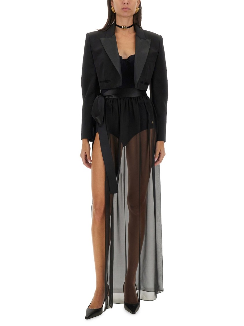 Dolce & Gabbana Belted Midi Chiffon Skirt In Black