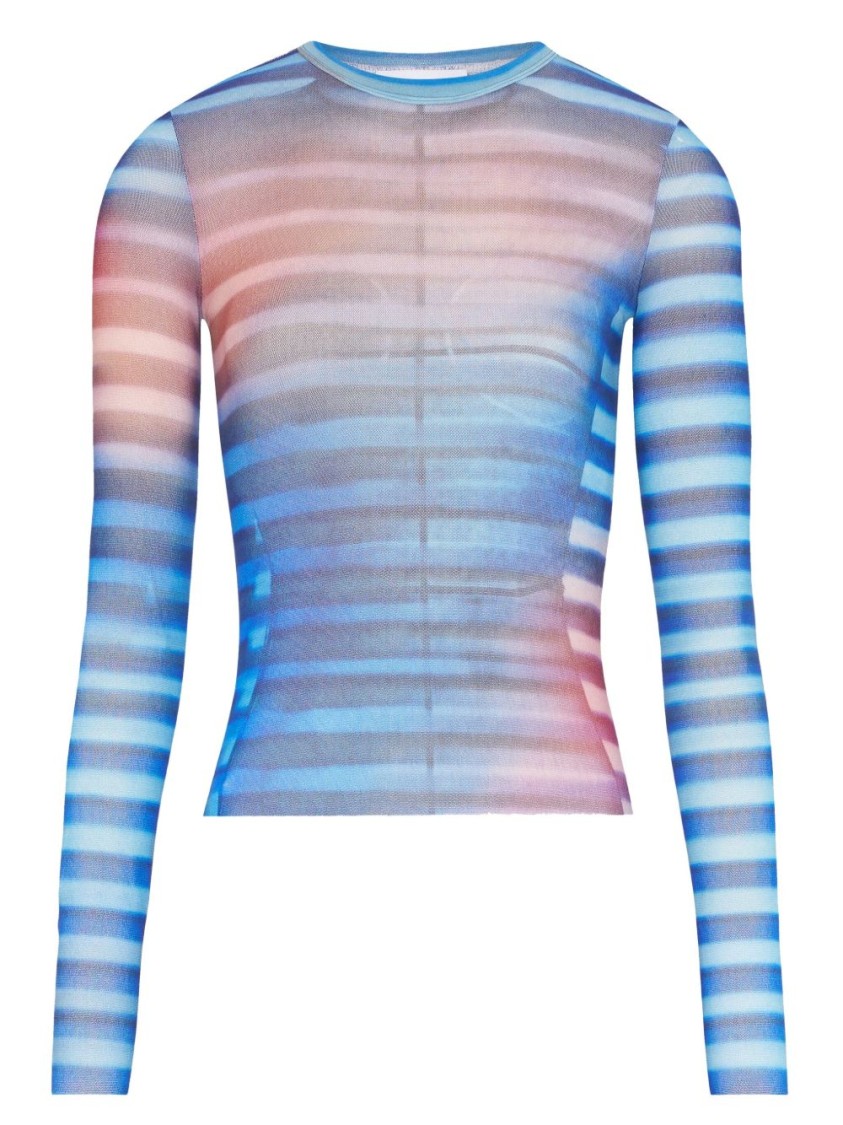 Jean Paul Gaultier Light Blue Mesh Printed Air Long Sleeves Top In Multi