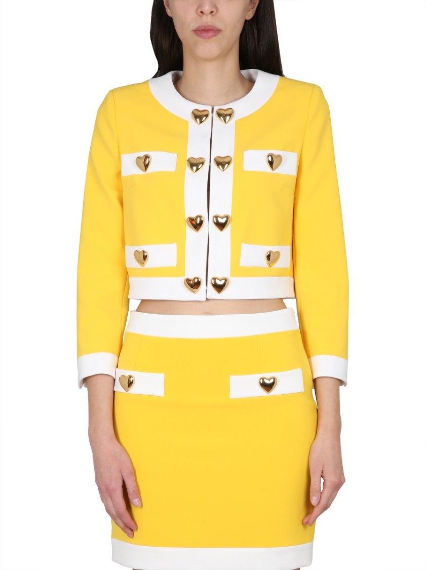 Moschino Crepe Stretch Hearts Short Jackets In Yellow