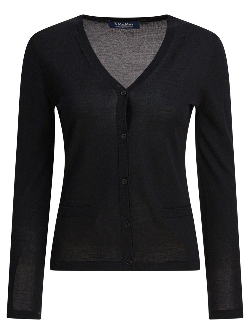 Max Mara Button-up Wool Cardigan With V-neckline In Black