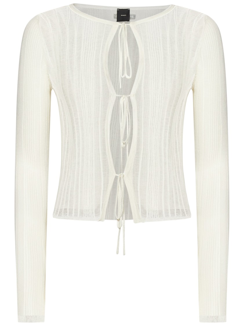Shop Pinko Ribbed Cardigan In Semi-sheer Crepe Fabric