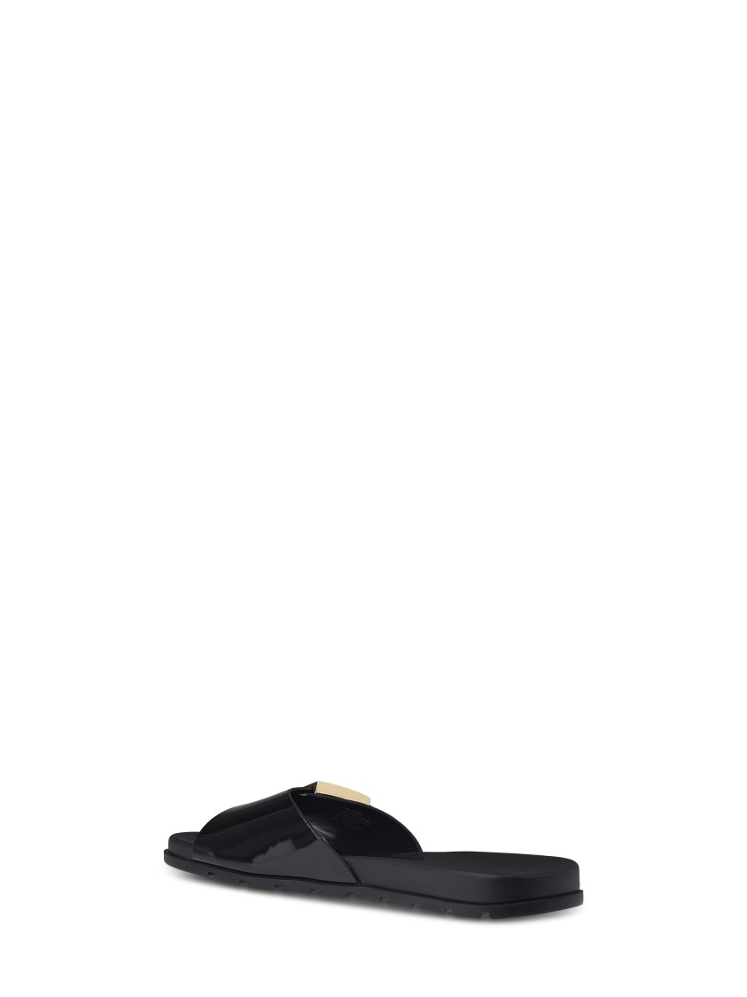 Tory Burch Prominent Buckle Slide Sandals In Smooth Leather In Black