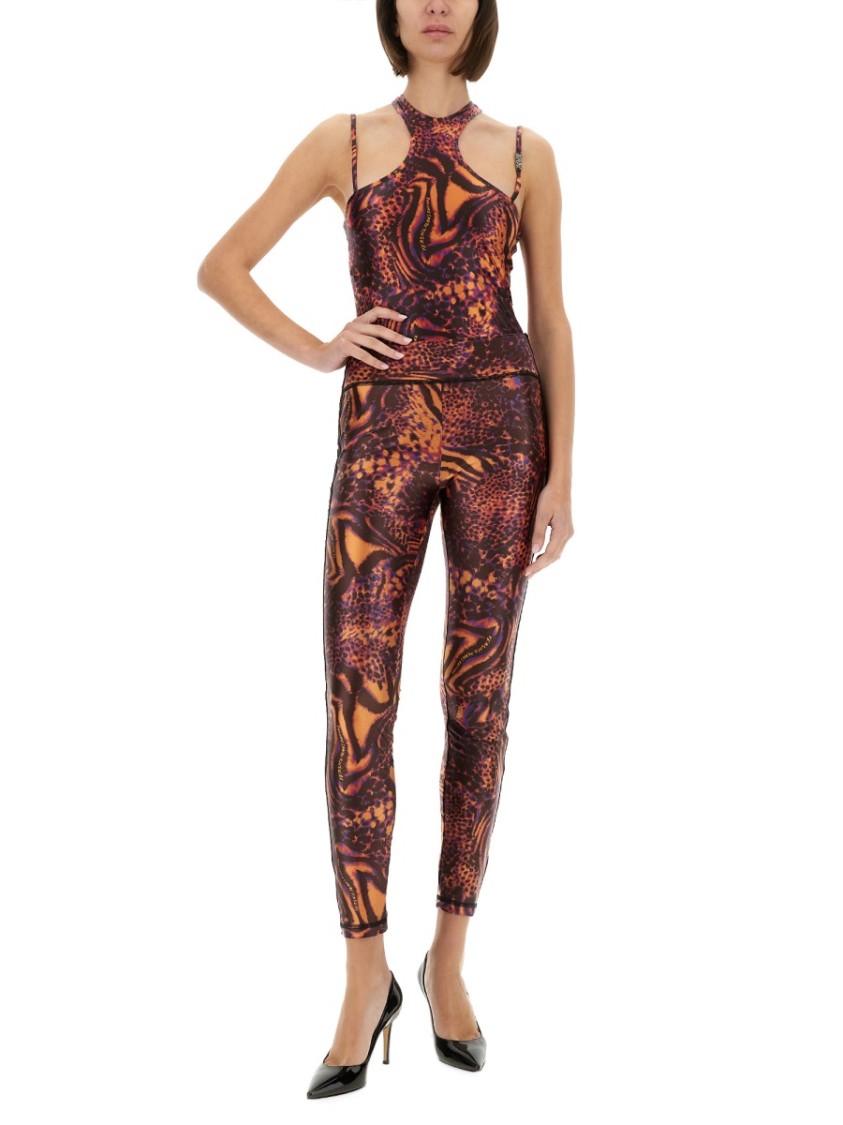Shop Versace Jeans Couture Slim Fit Printed Activewear Leggings In Grey