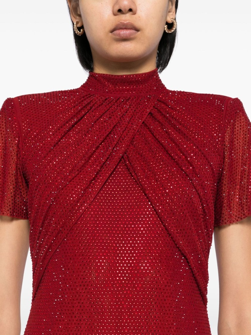 Self-portrait Red Rhinestone Mesh Maxi Dress In Red