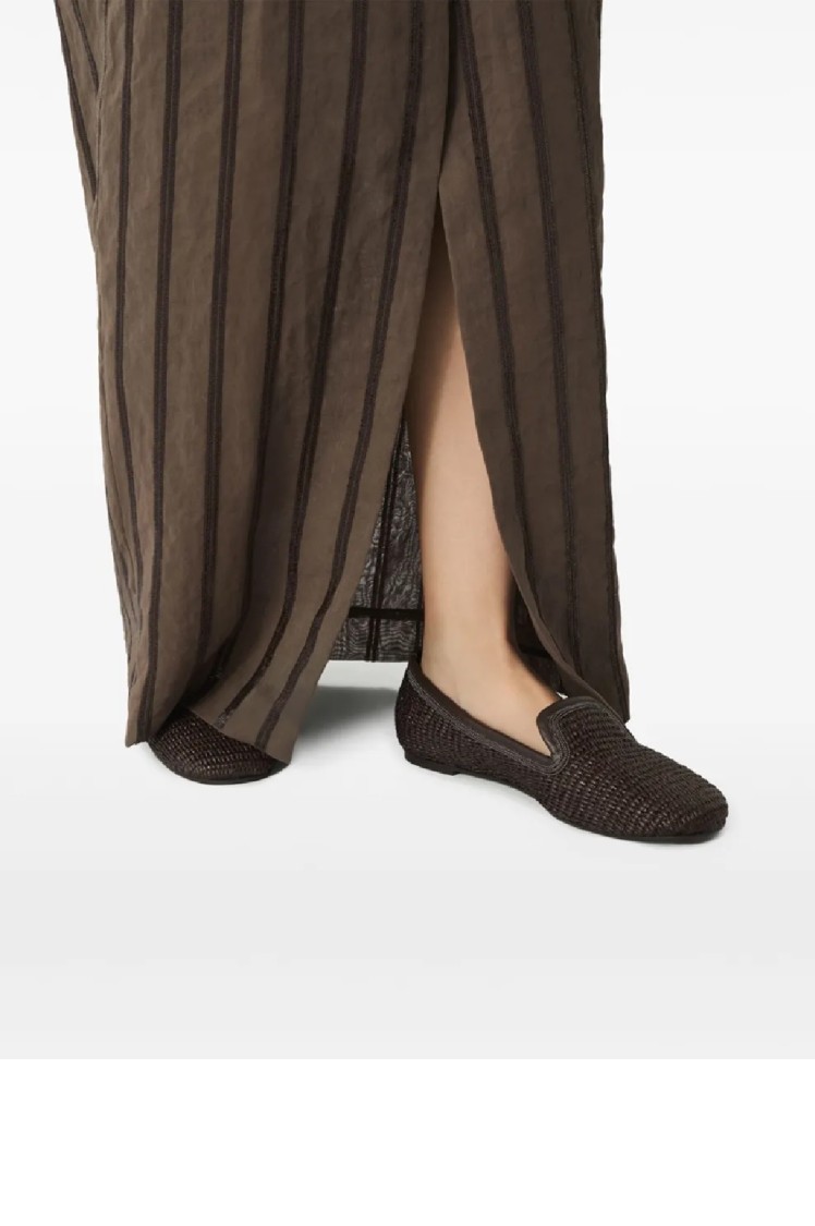 Brunello Cucinelli Woven Slip-on Brown Shoes With Elegant Detailing In Blue