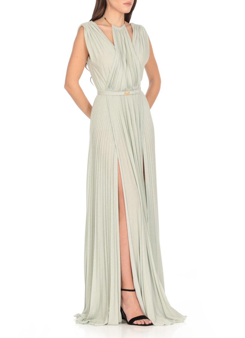 Elisabetta Franchi Red Carpet Dress Made Of Lurex Jersey Fabric With Belt In White