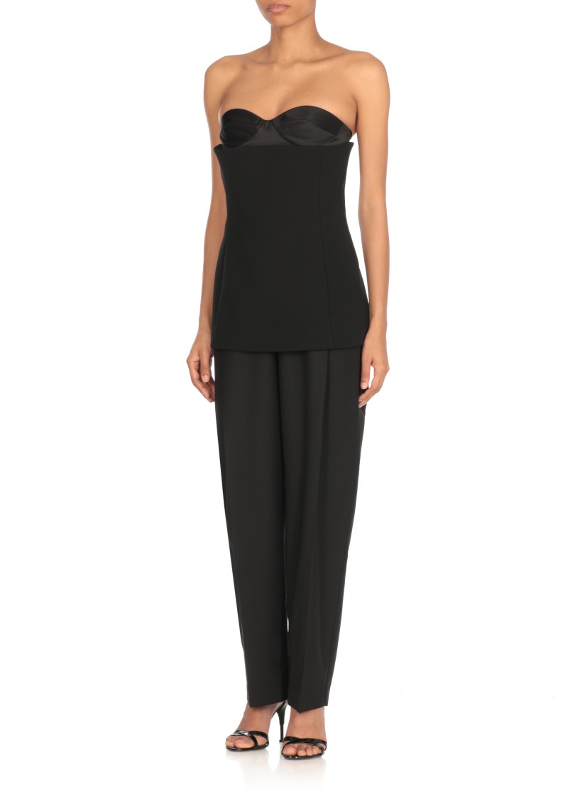 Khaite Sleeveless Top With Glossy Satin Bustier Lining In Black