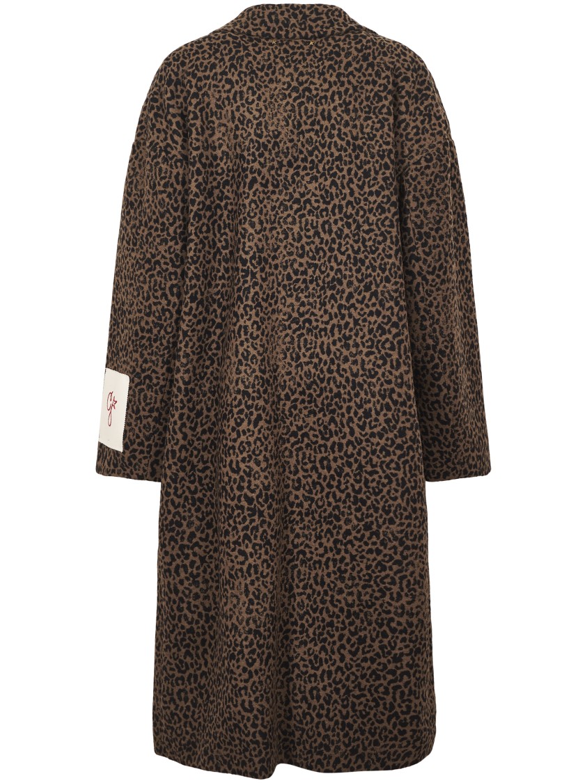 Golden Goose Cocoon Coat In Faded Leopard Jacquard Wool In Brown