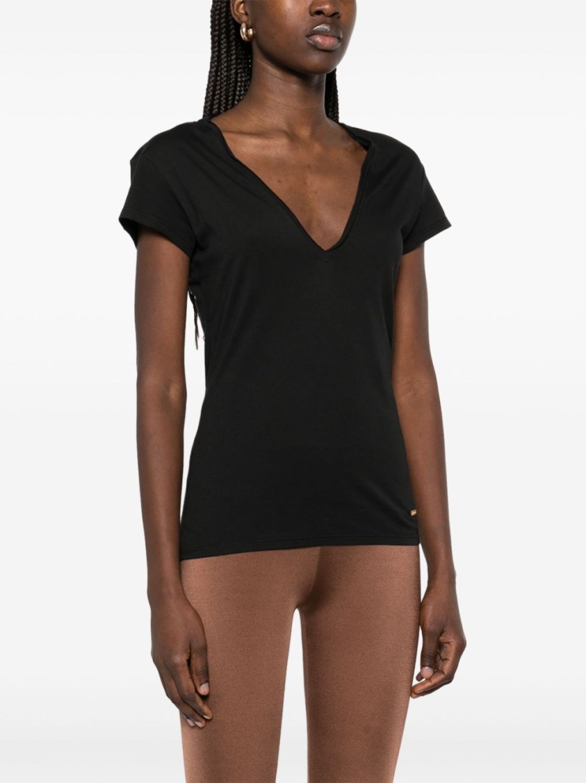 Tom Ford Deep V-neck Black T-shirt With Fitted Silhouette In Black