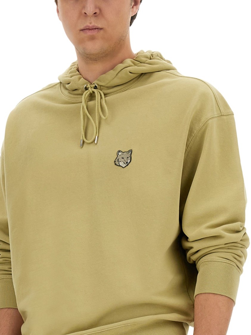 Shop Maison Kitsuné Relaxed Fit Hoodie With Embroidered Logo In Neutrals