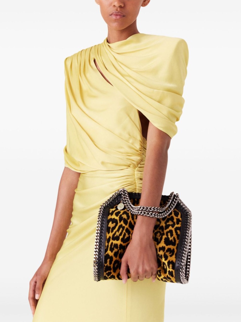 Stella Mccartney Mini Falabella Leopard Jacquard Crossbody Tote In Brown