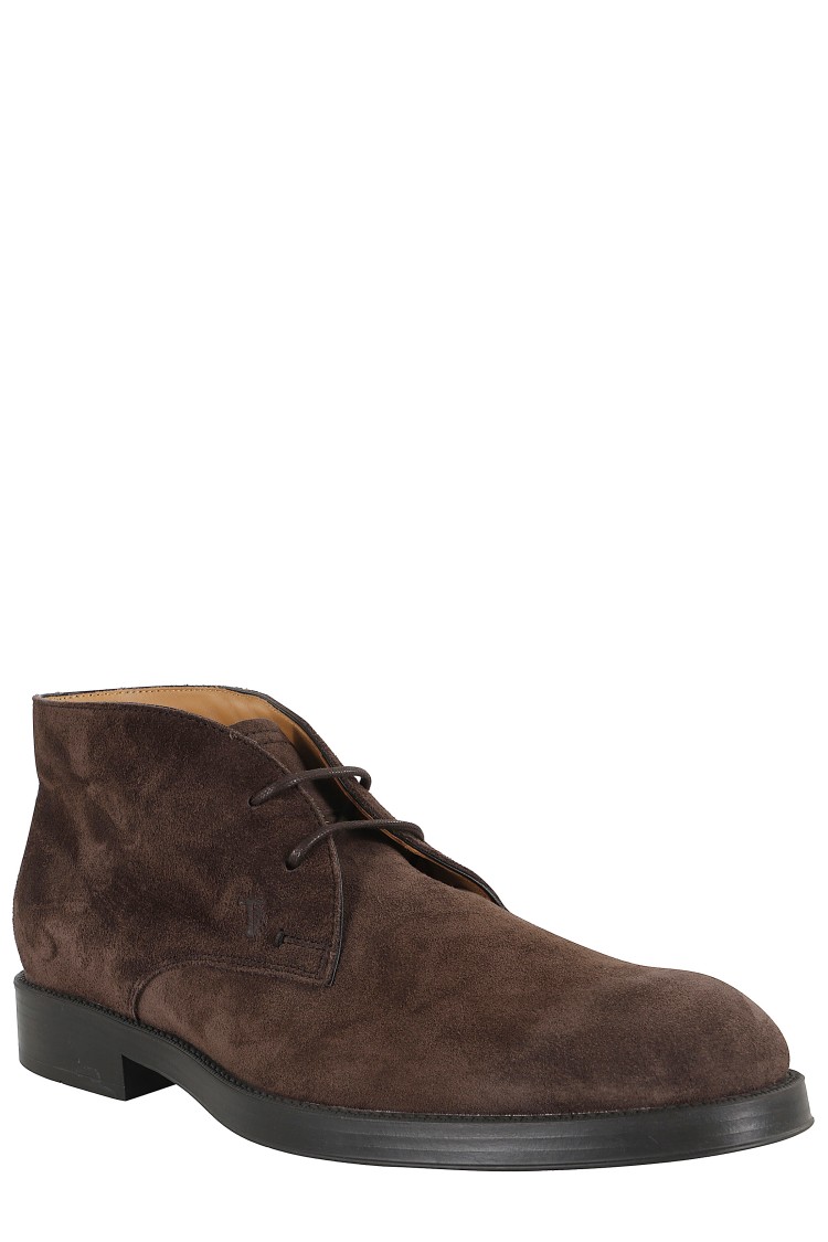 Tod's Suede Ankle Boot With Lace-up Closure And Rubber Sole In Black