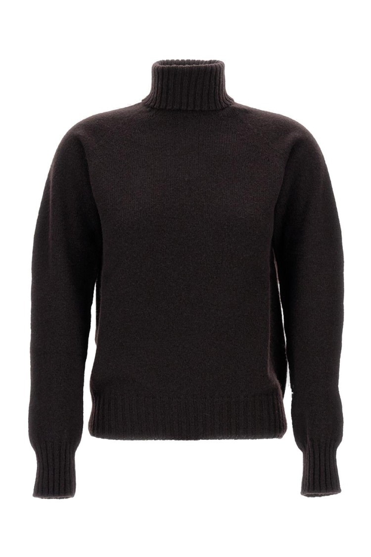 Drumohr Ribbed Turtleneck Wool Sweater In Brown