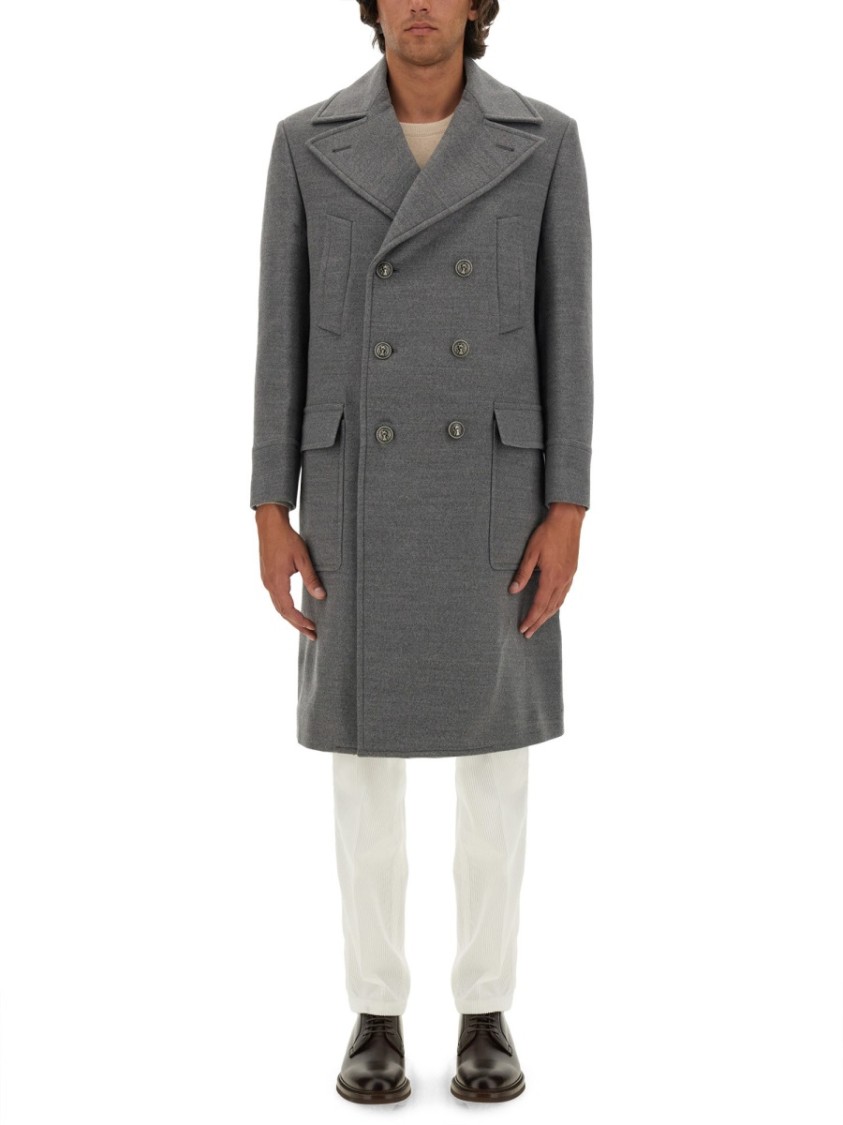 Brunello Cucinelli Men Double-breasted Coat In Grey