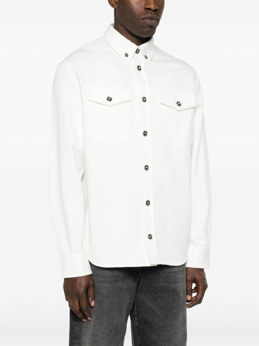 Shop Versace White Medusa Head Buttons Denim Shirt