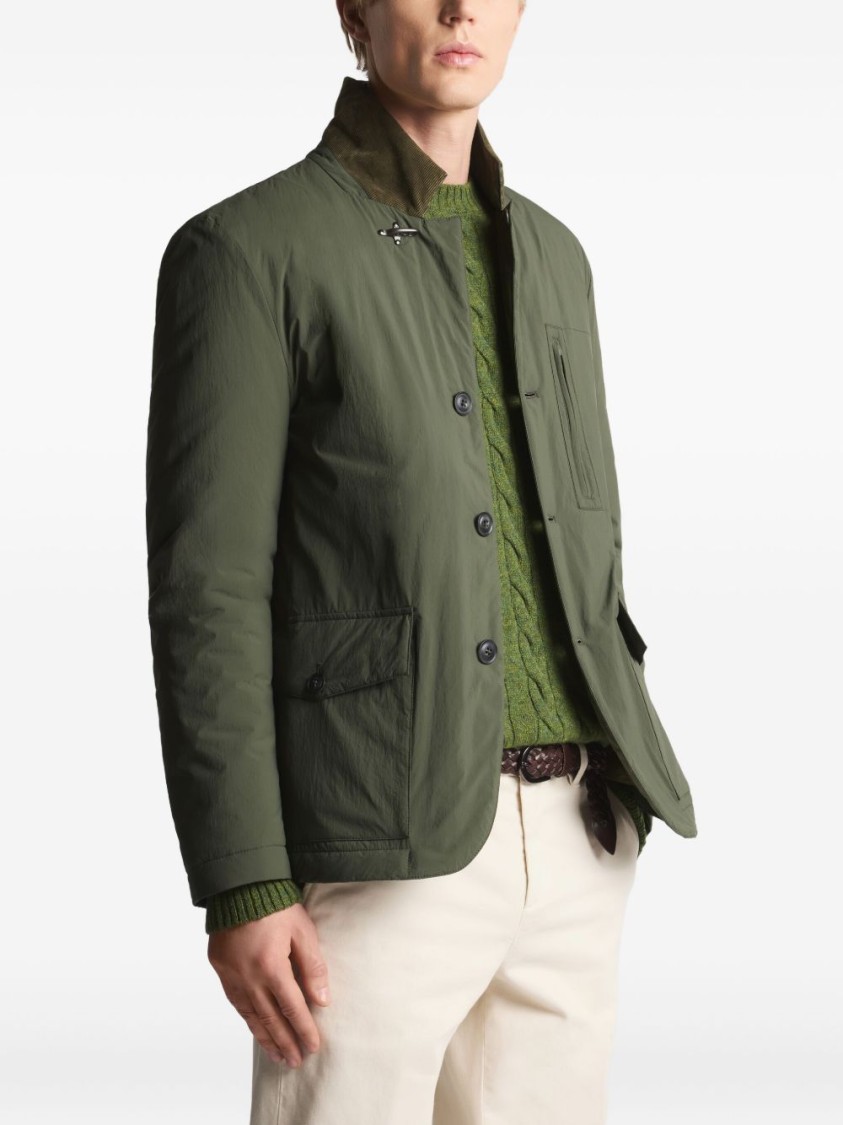 Fay Button-up Green Coat With High Collar In Green