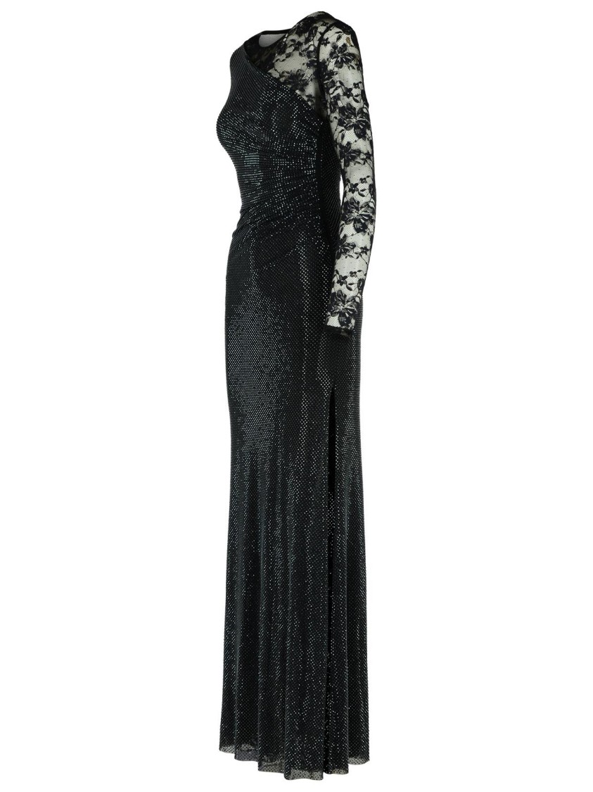 Self-portrait Self Portrait Women Black Rhinestone Mesh And Lace Maxi Dress In Black