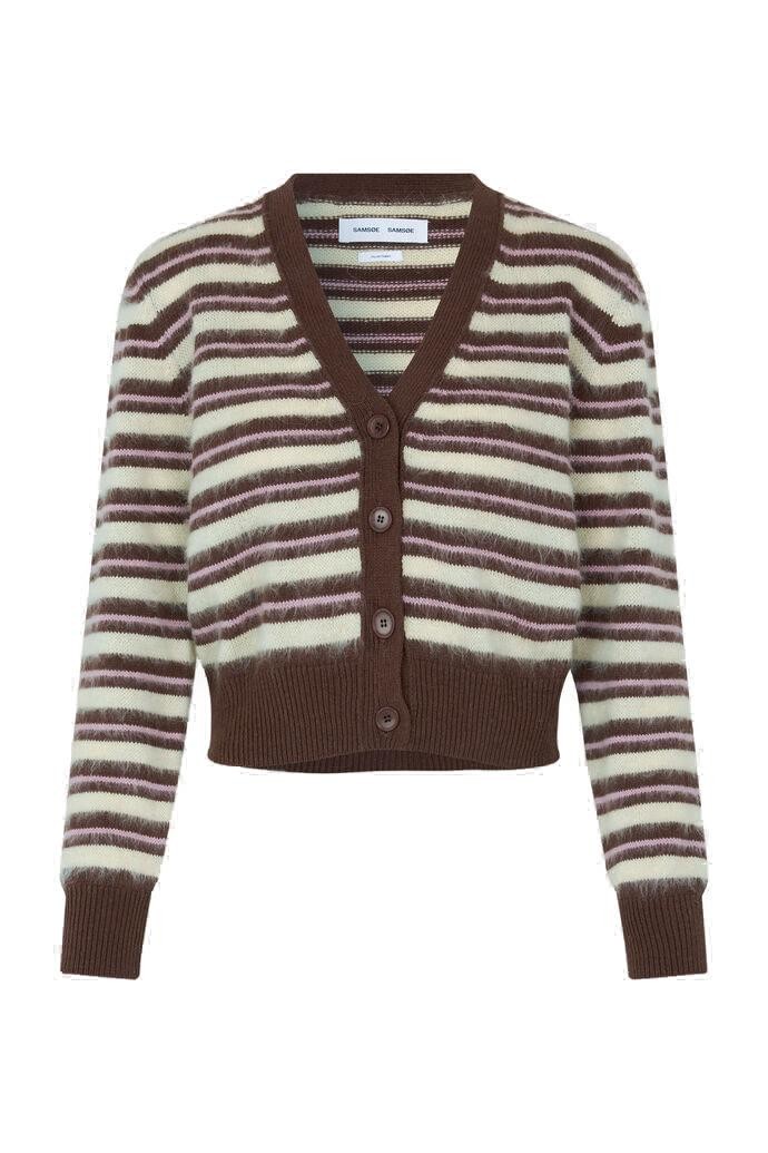 Samsoe & Samsoe Samsoe Samsoe Striped Cropped Cardigan With V-neck In Multi