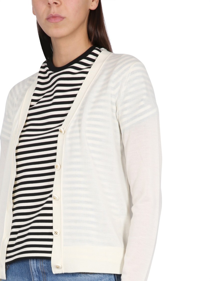 Tory Burch 'simone' Wool And Silk Cardigan In White