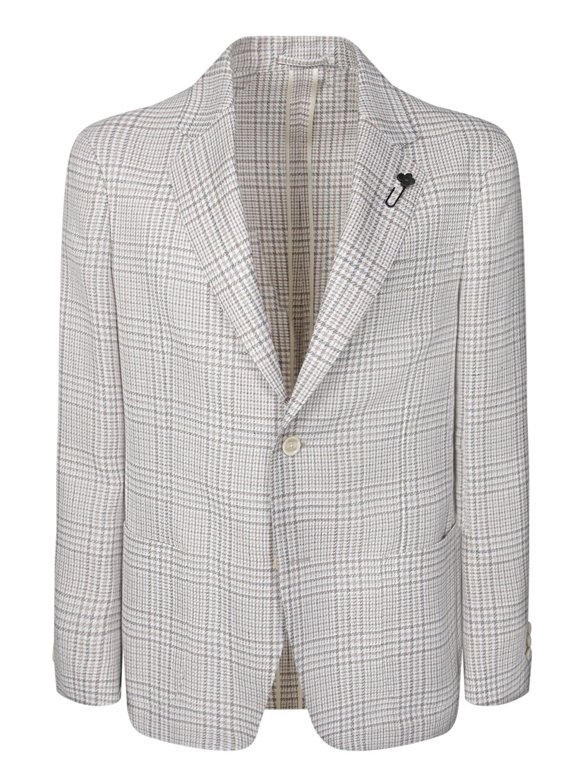 Lardini White And Beige Wool Houndstooth Jacket In Neutrals