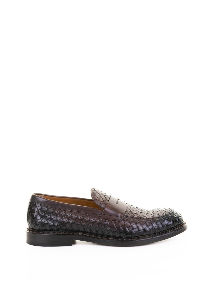 Doucal's Brown Moccasin In Woven Leather In Brown
