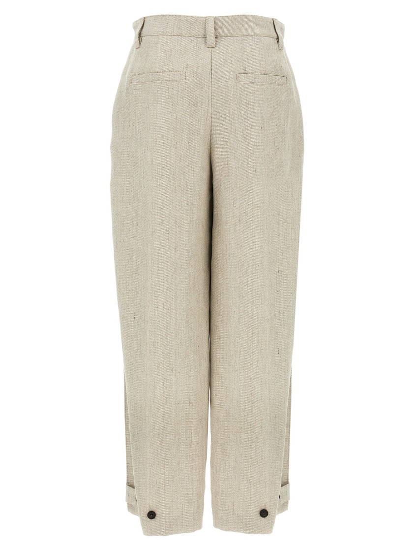 Brunello Cucinelli Slouchy Linen Trousers With Adjustable Leg Bottoms In Neutral
