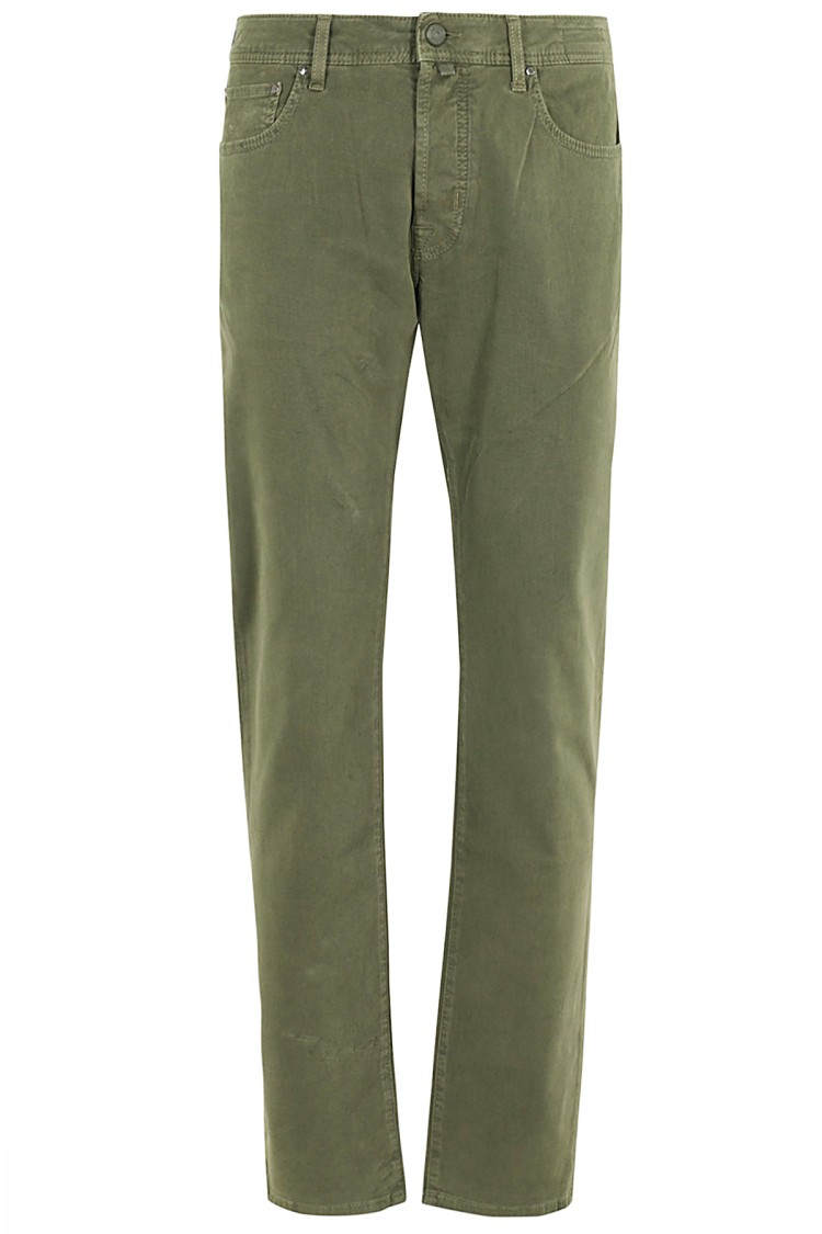Jacob Cohen Stretch Gabardine Trousers With Elegant Detailing In Green