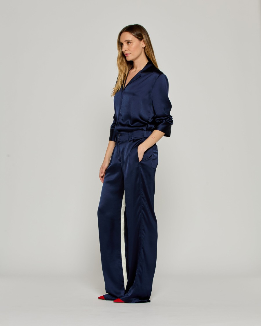 Serena Bute Satin Boyfriend Trouser '25 - Dark Navy In Blue