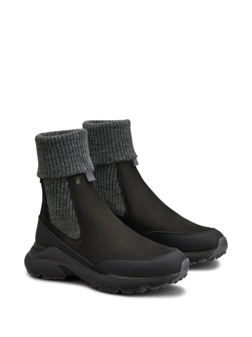 Tod's High Knitted Cuff Sneakers With Textured Upper And Chunky Sole In Black