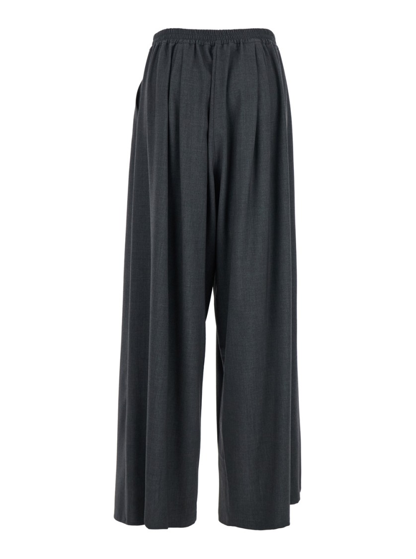 Plain Wide-leg Grey Pants With High Waist In Blue