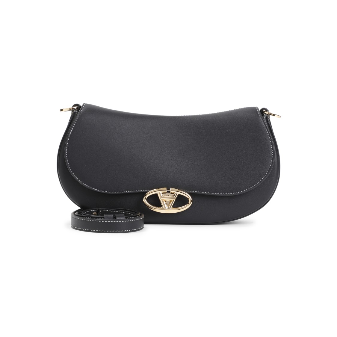 Valentino Small Saddle Black Calf Leather Shoulder Bag