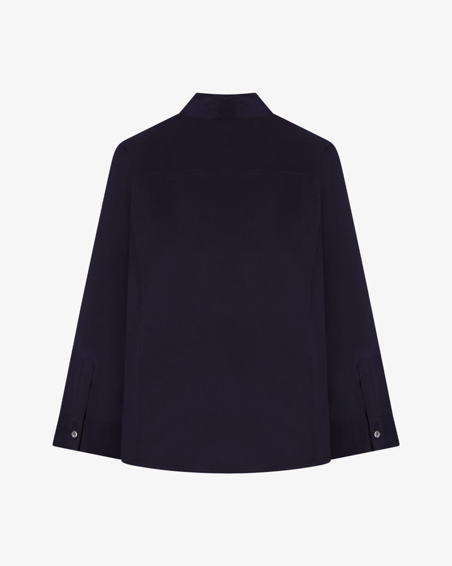Serena Bute Silk Cape Sleeve Shirt - Midnight Navy In Black