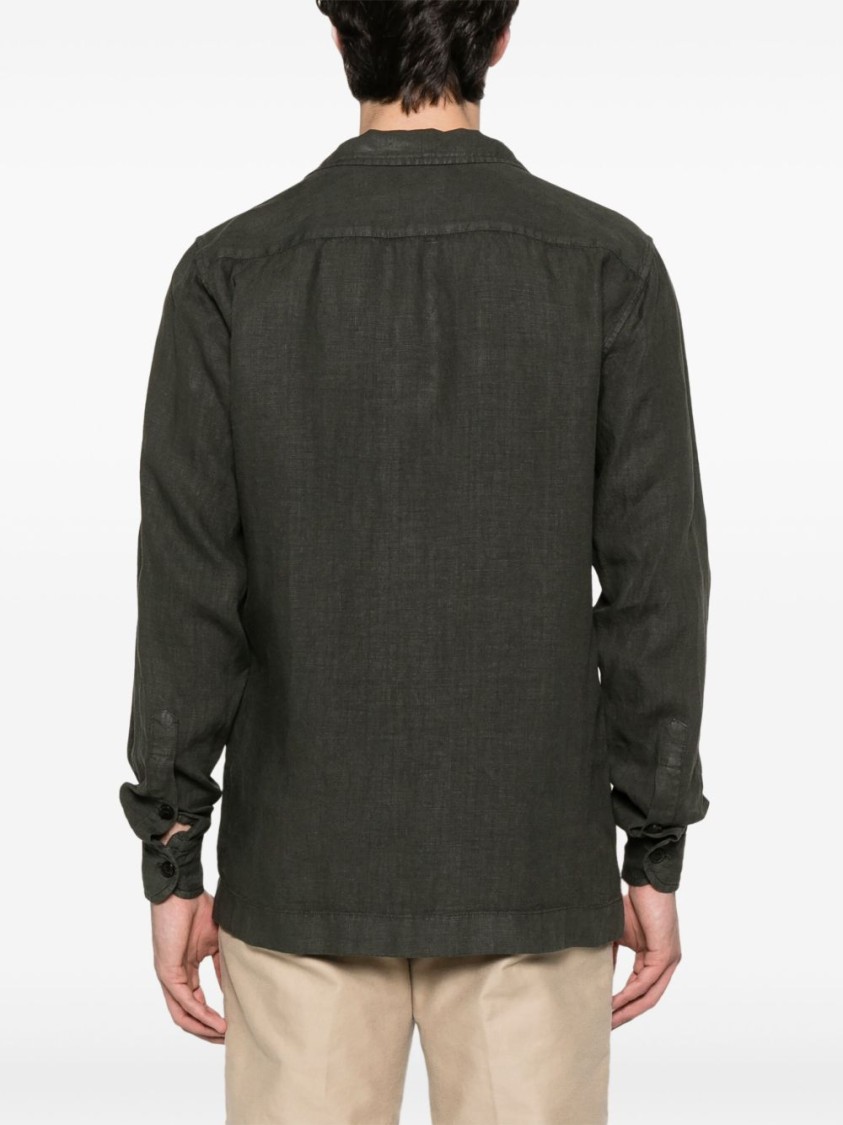 Boglioli Green Linen Overshirt With Bowling Collar In Green